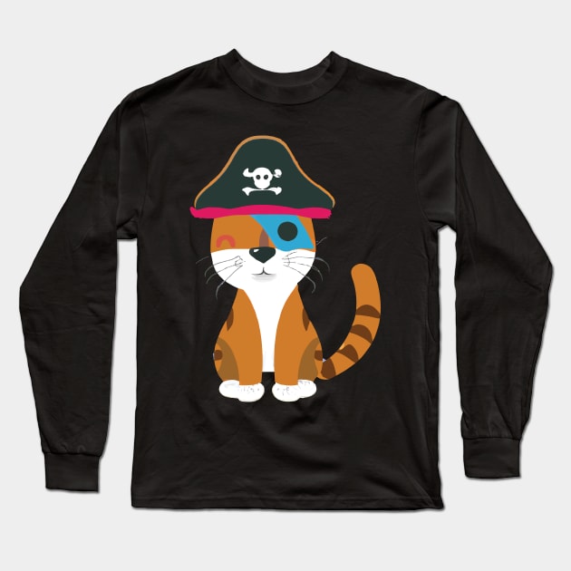 Pirate cat Long Sleeve T-Shirt by Manbex
